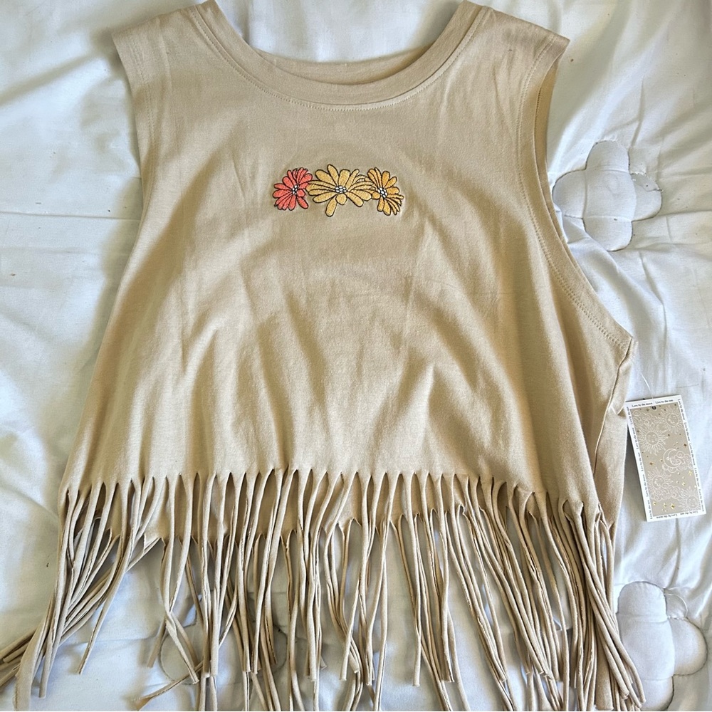 Luna juniors boho fringe cropped tank top